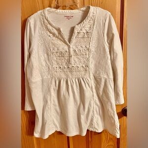 Coldwater Creek White Battenburg Lace Cotton Boho Peasant Tunic Blouse Petite M